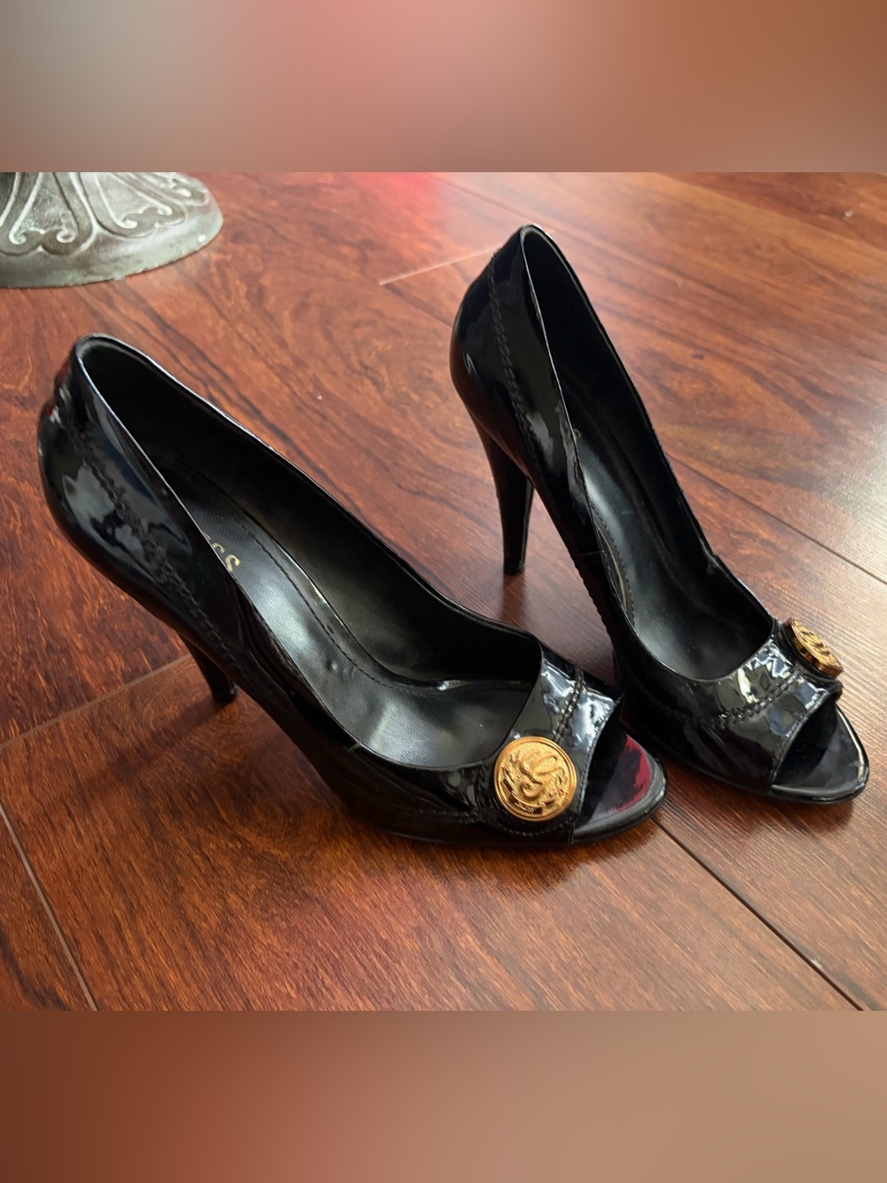 Guess Peep-Toe Heels with Gold Medallion